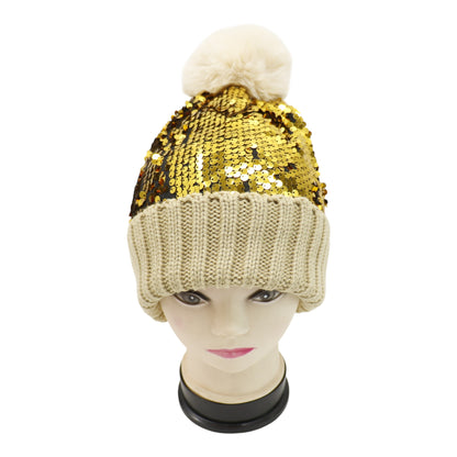 Pom Pom Sequin Beanie HA3715-1 (3PC)