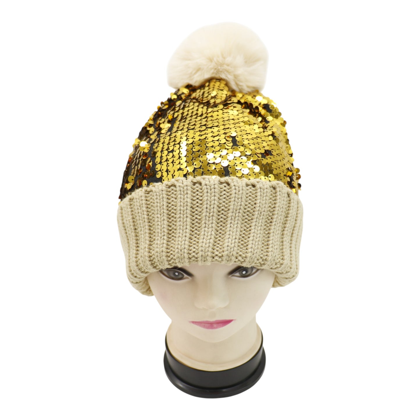 Pom Pom Sequin Beanie HA3715-1. (3PC)
