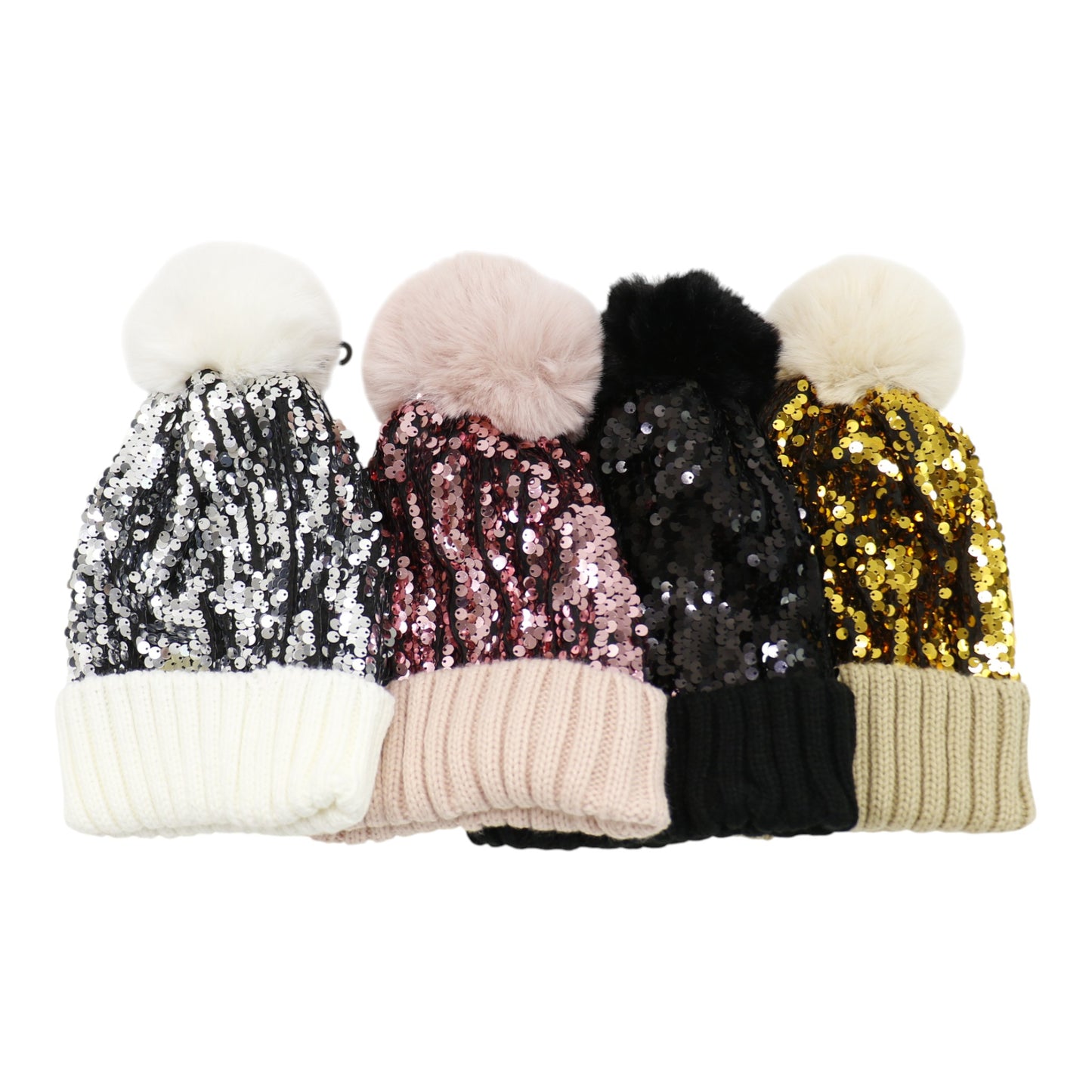 Pom Pom Sequin Beanie HA3715-1 (3PC)