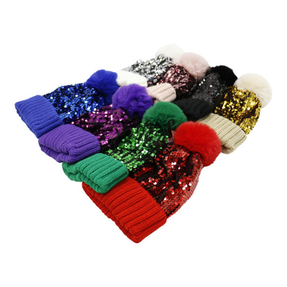 Pom Pom Sequin Beanie HA3715-1 (3PC)