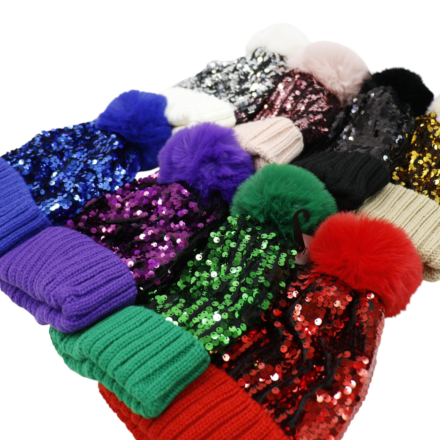 Pom Pom Sequin Beanie HA3715-1 (3PC)