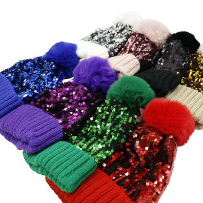 Pom Pom Sequin Beanie HA3715-1 (3PC)