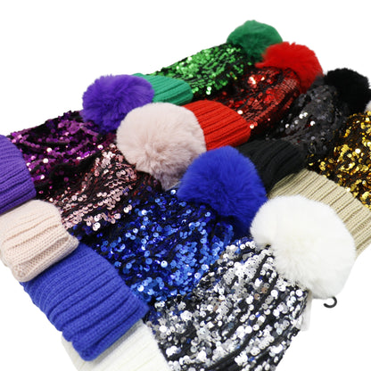 Pom Pom Sequin Beanie HA3715-1. (3PC)