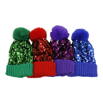 Pom Pom Sequin Beanie HA3715-1. (3PC)