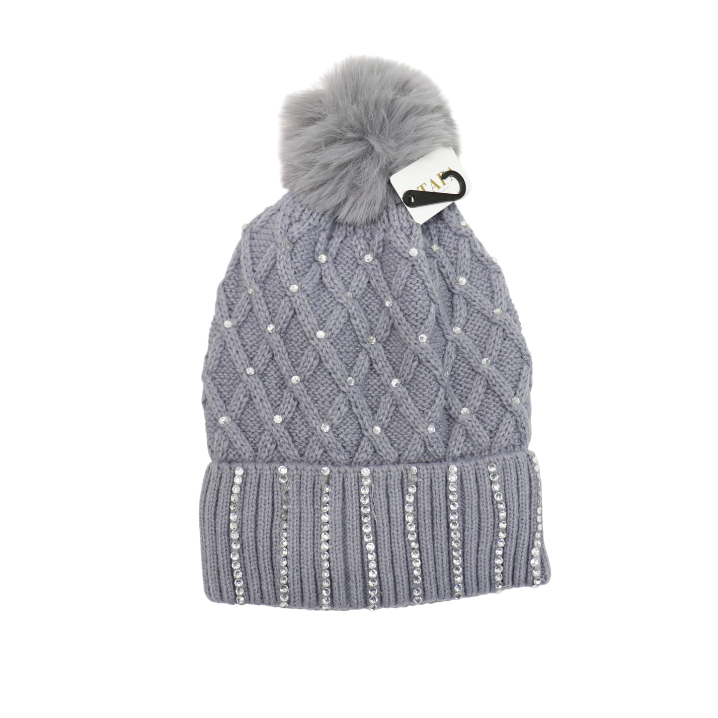 Pom Pom Knitted Beanie With Rhinestone HA4727-8. (12PC)