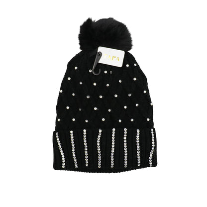 Pom Pom Knitted Beanie With Rhinestone HA4727-8. (12PC)