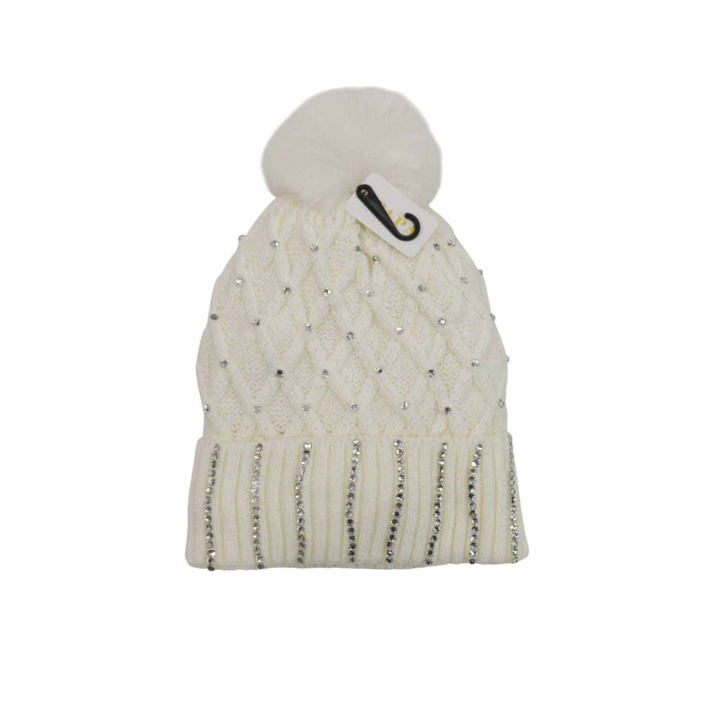 Pom Pom Knitted Beanie With Rhinestone HA4727-8. (12PC)