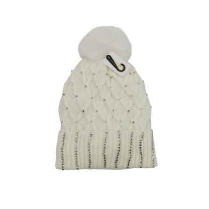 Pom Pom Knitted Beanie With Rhinestone HA4727-8. (12PC)
