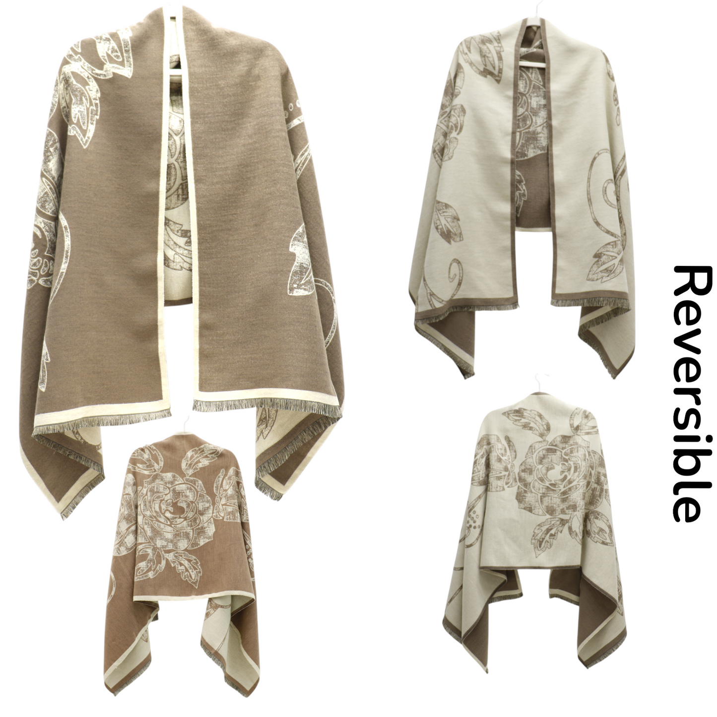 Cashmere Feel Winter Rose Pattern Reversible Scarf SCF5726-45(12PC)