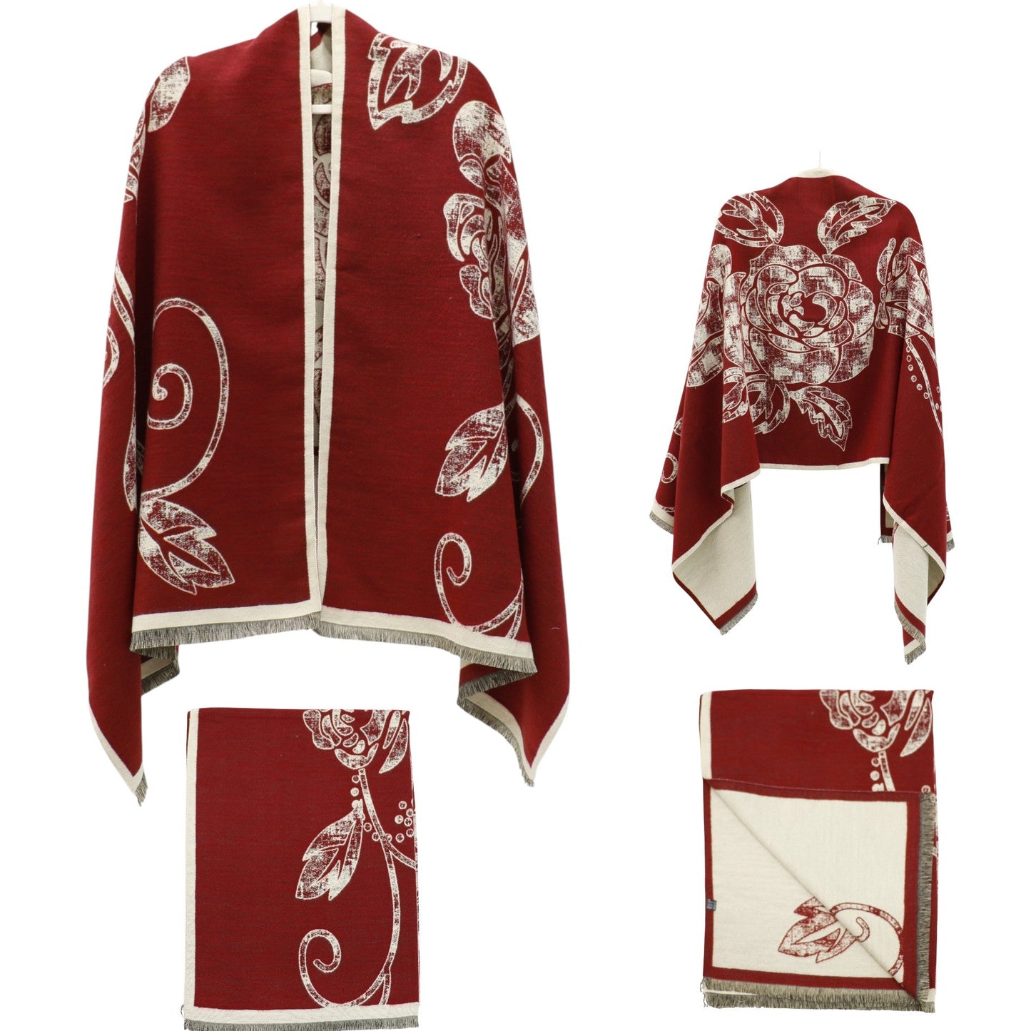 Cashmere Feel Winter Rose Pattern Reversible Scarf SCF5726-45(12PC)