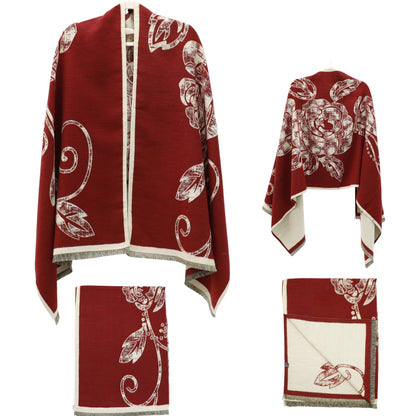 Cashmere Feel Winter Rose Pattern Reversible Scarf SCF5726-45(12PC)