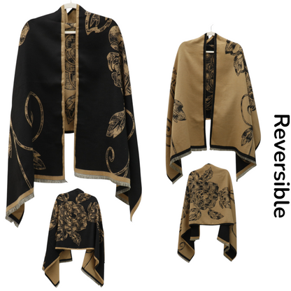 Cashmere Feel Winter Rose Pattern Reversible Scarf SCF5726-45(12PC)