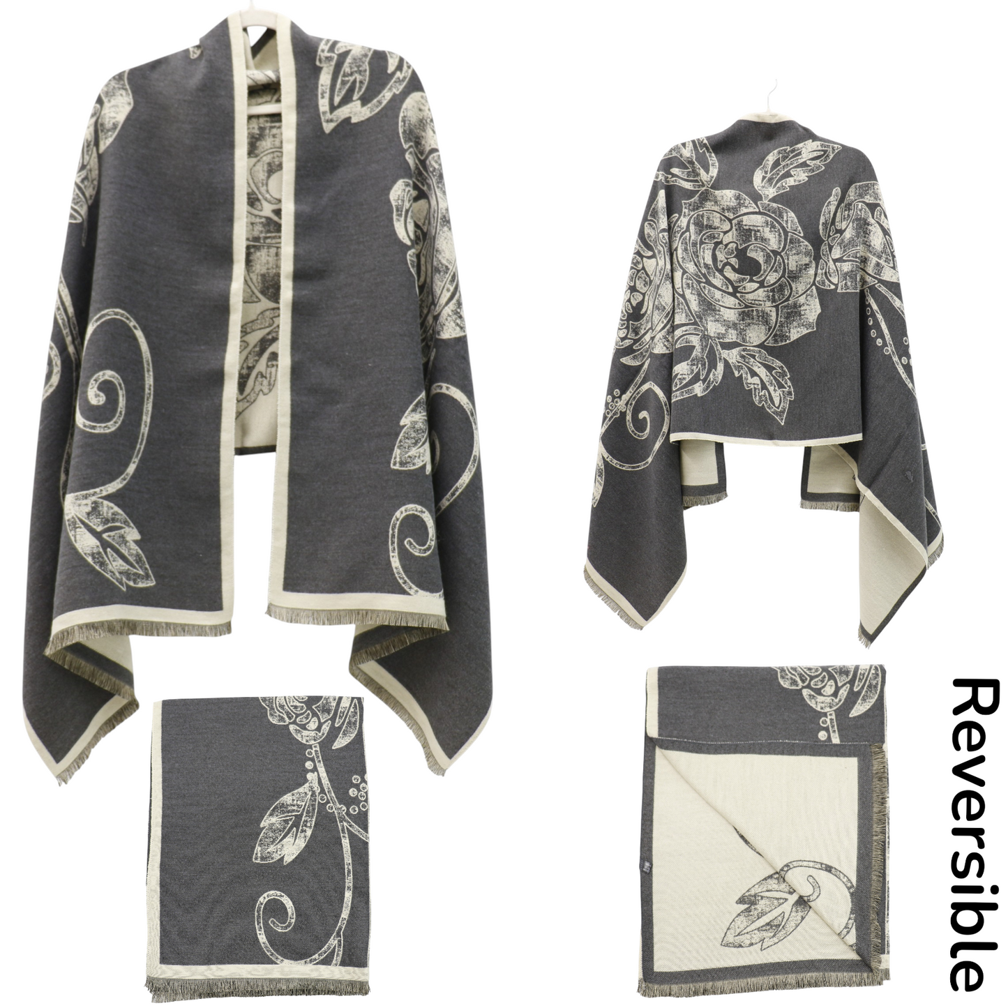 Cashmere Feel Winter Rose Pattern Reversible Scarf SCF5726-45(12PC)