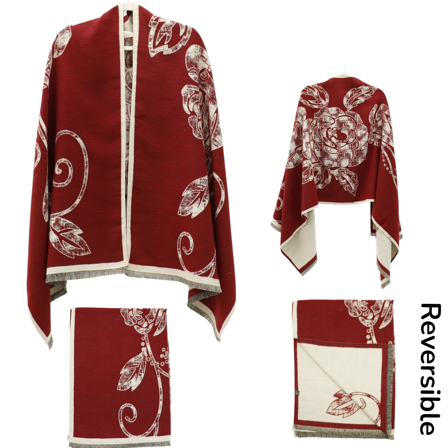 Cashmere Feel Winter Rose Pattern Reversible Scarf SCF5726-45(12PC)