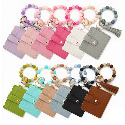 Silicone Bracelet with Multi Color Leather Wallet Tassel JB6126-18 (12PC)