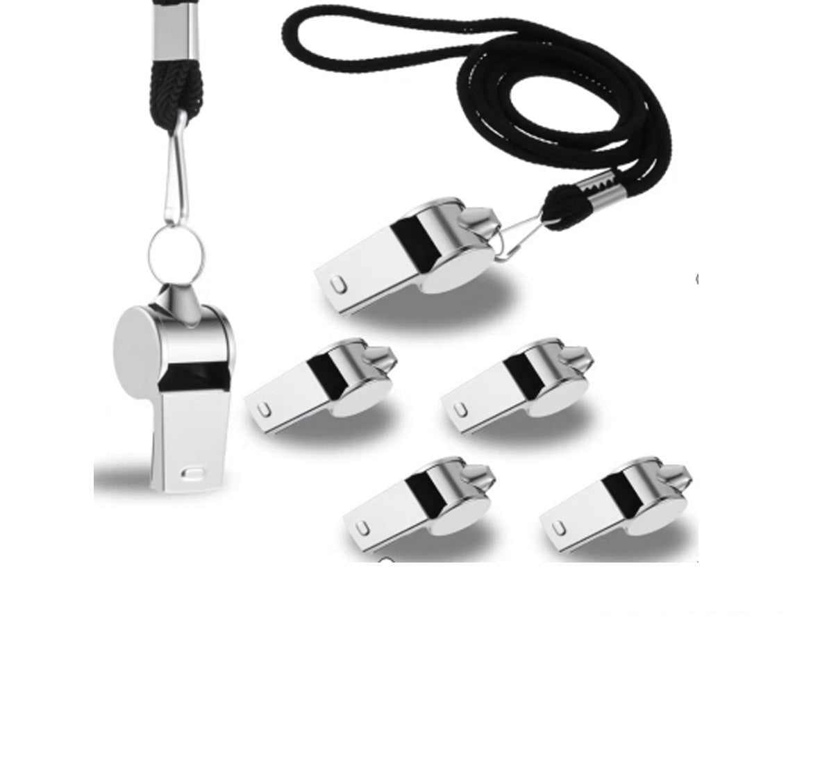 Stainless Steel Metal Referee Whistle With Lanyard JM6122-1 (12PC)