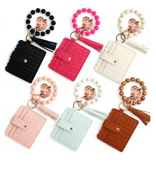 Silicone Bracelet with Multi Color Leather Wallet Tassel JB6126-22 12PC)