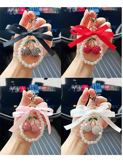 Cherry Rhinestone Ribbon Keychain and Bag Charm JK6416-14 (12)