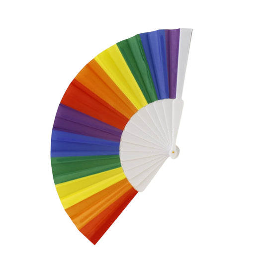Rainbow Pride White Frame Hand Held Folding Fan FN05. (12PC)