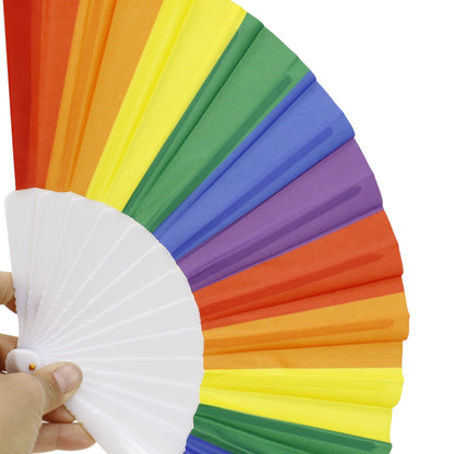 Rainbow Pride White Frame Hand Held Folding Fan FN05 (12PC)