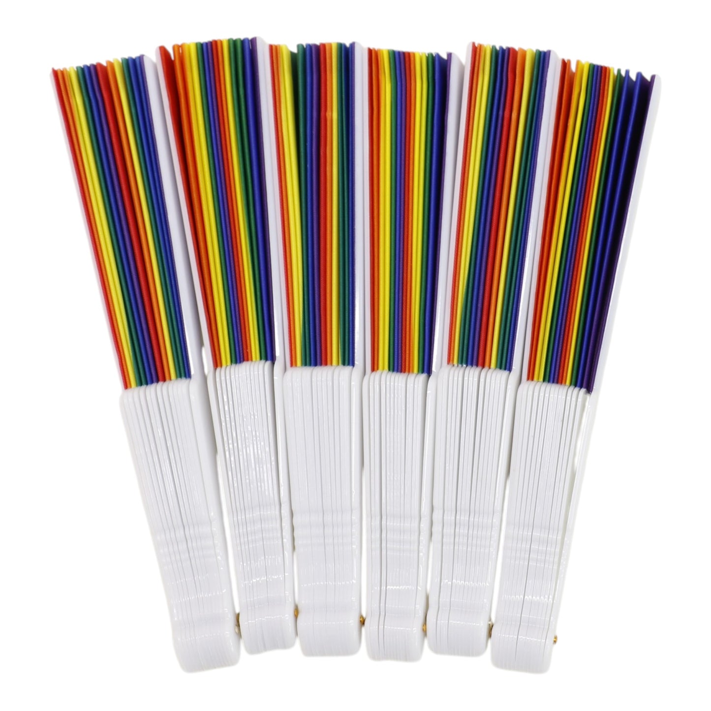Rainbow Pride White Frame Hand Held Folding Fan FN05 (12PC)
