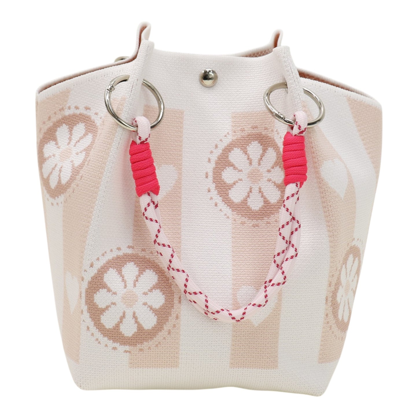 Heart and Floral Pattern Cord Strap Knitted Tote Bag BG6325-2 (3PC)