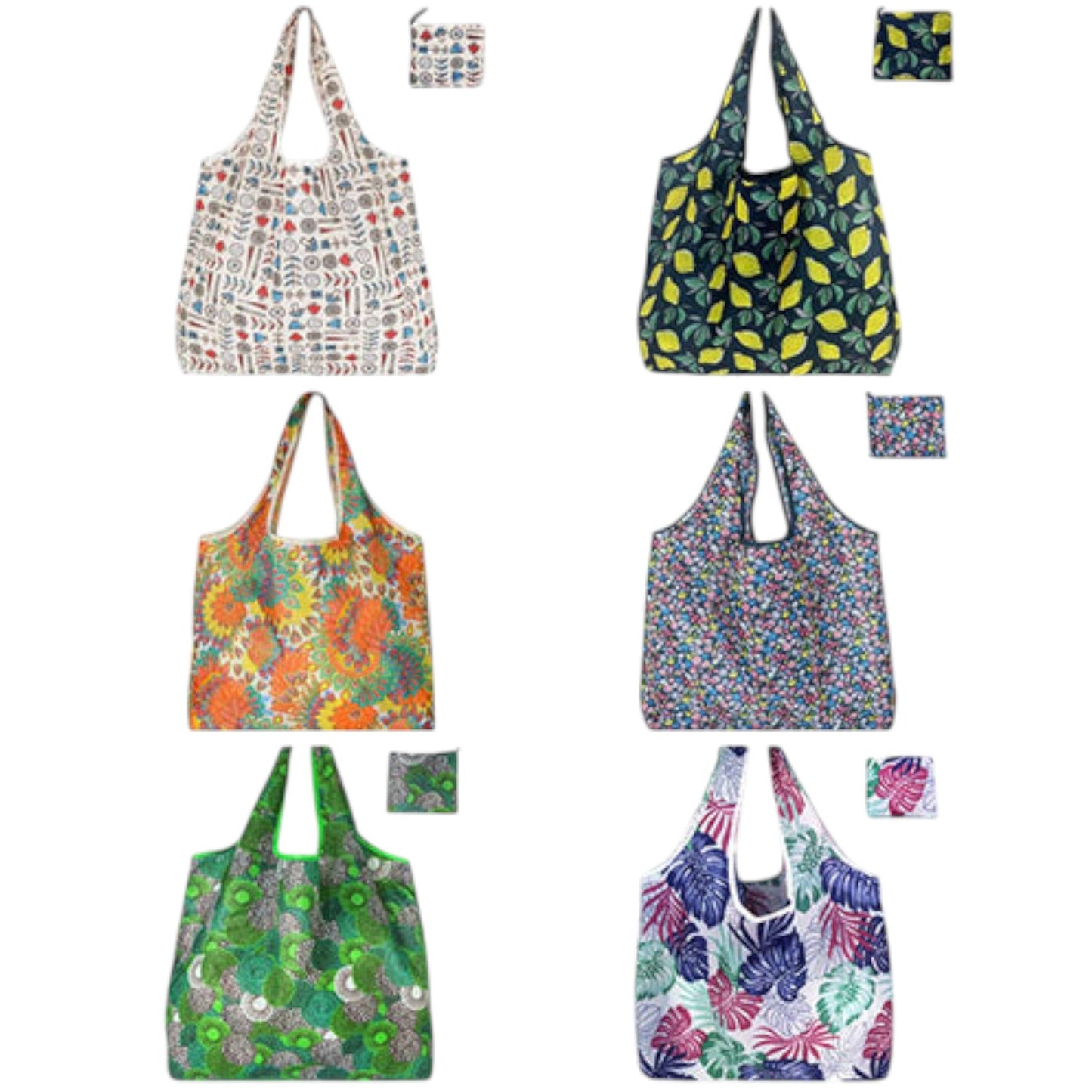 Large Foldable Tote Nylon Reusable Grocery Bags 12Pack JB6228-4 (12PC)