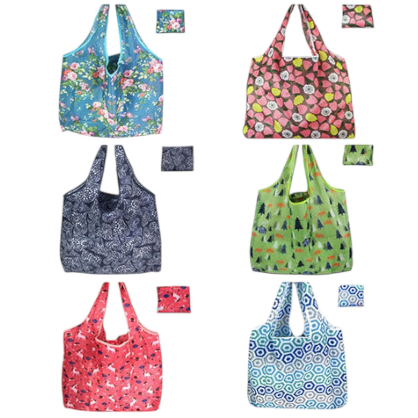 Large Foldable Tote Nylon Reusable Grocery Bags 12Pack JB6228-5 (12PC)