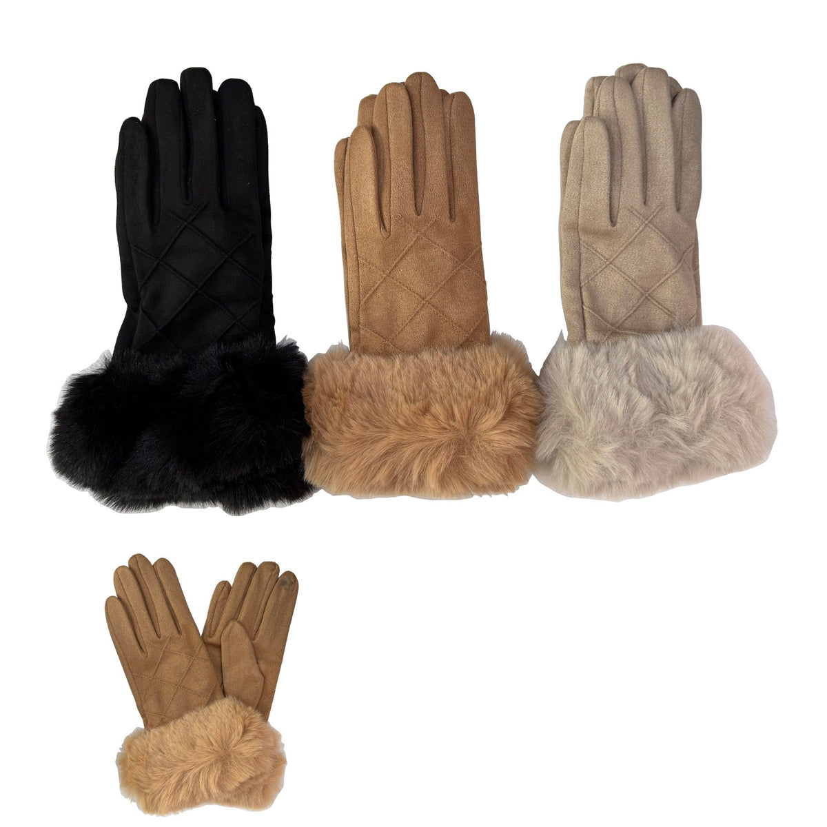 Fur Cuff Suede Texting Gloves GL6830-10 (12PAIR)