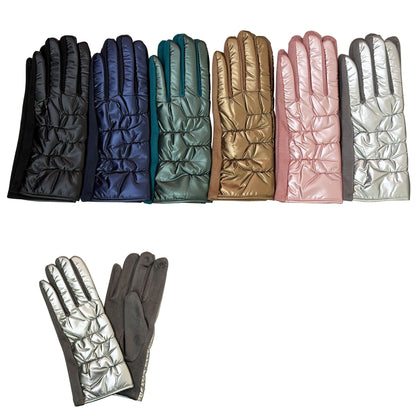 Women's Metallic Quilted Puffer Texting Gloves GL6830-16 (12PAIR)