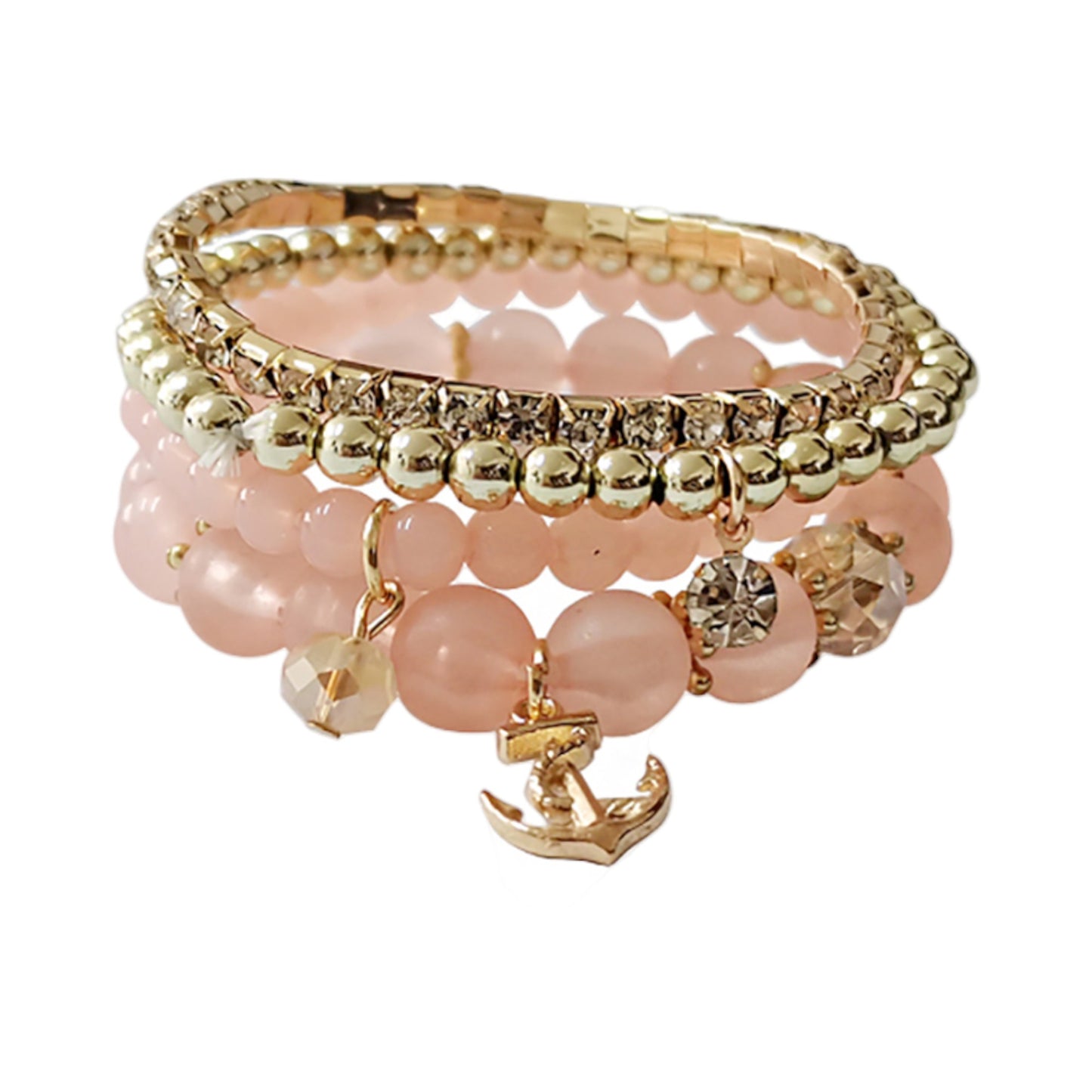 Anchor Charm Gold Bead Bracelet BR2221-18. (12PC)