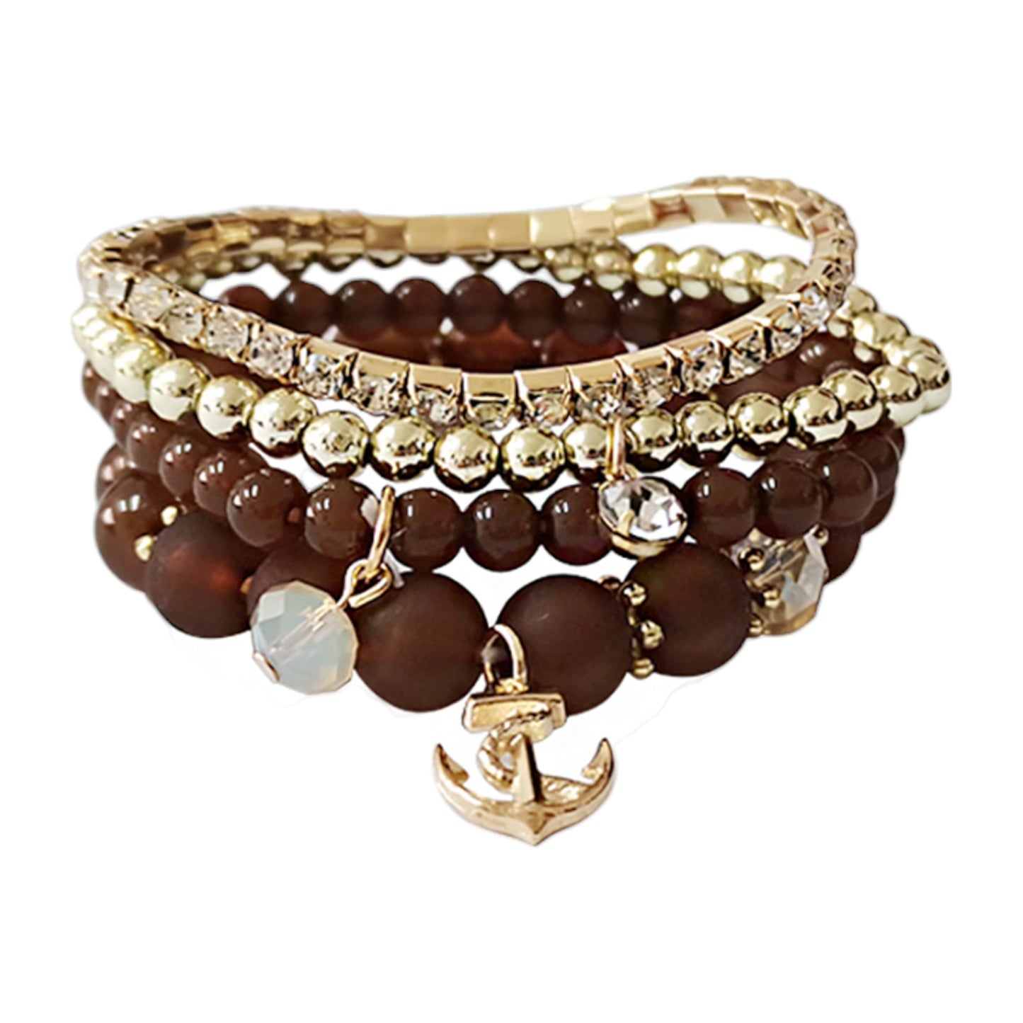 Anchor Charm Gold Bead Bracelet BR2221-18. (12PC)