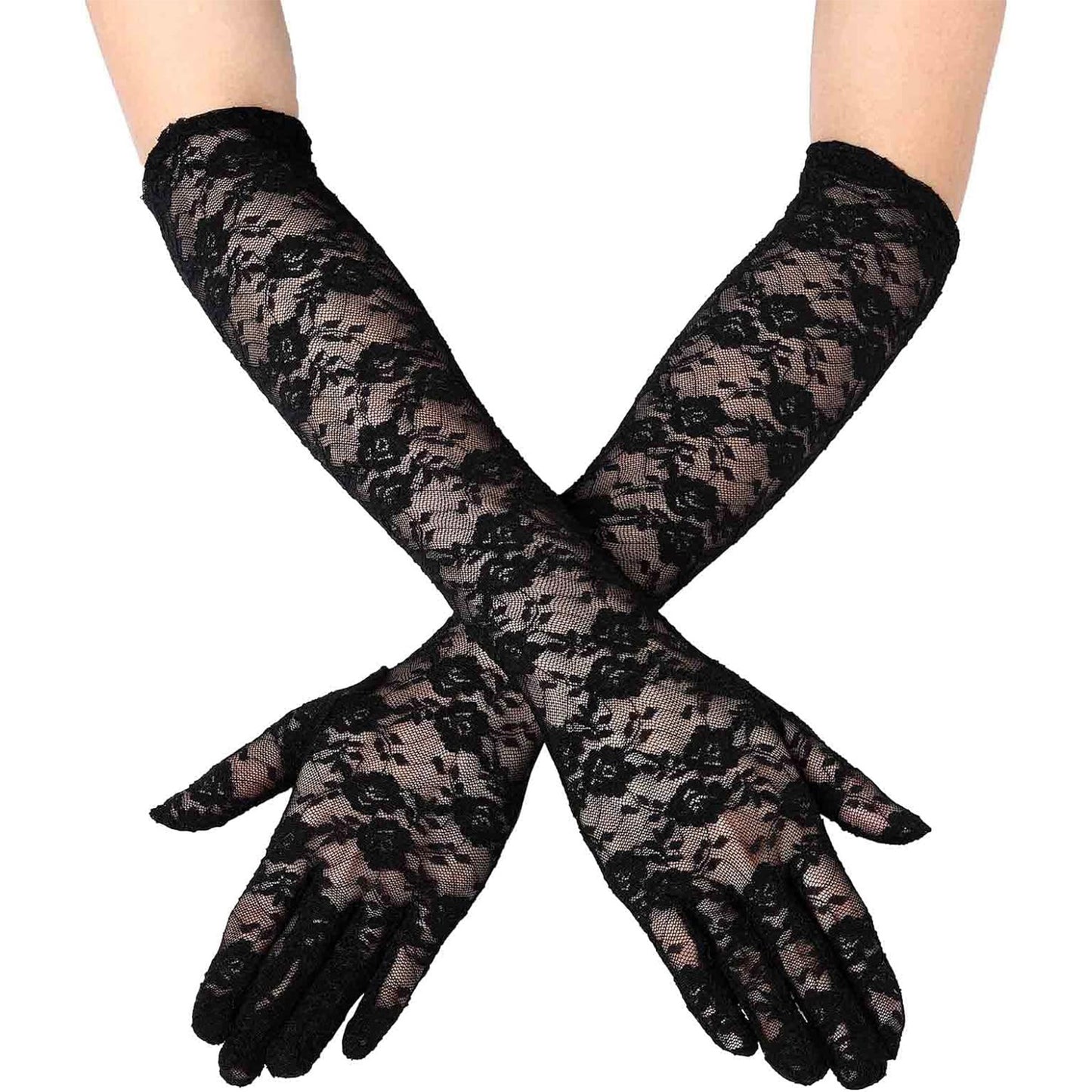 Flower Lace 17 Inch Long Gloves WG388-17 (10pc)