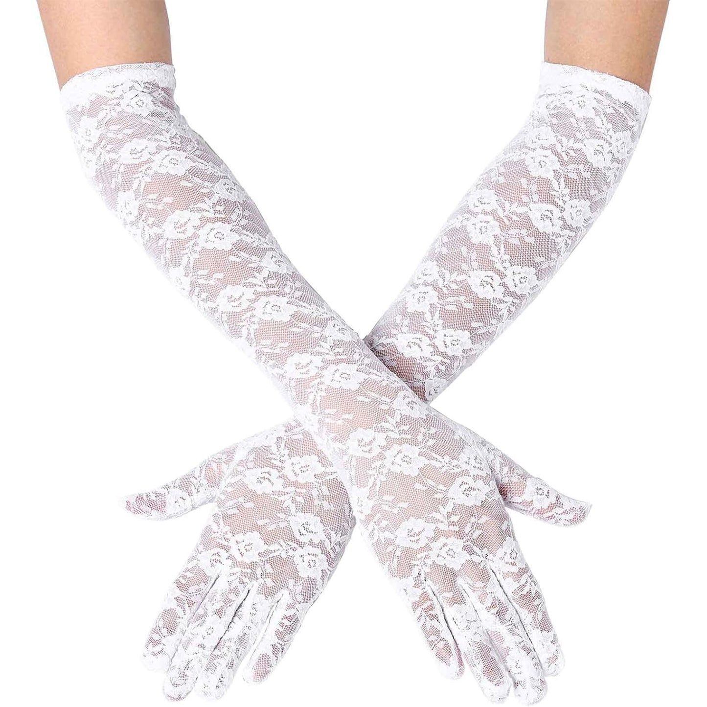 Flower Lace 17 Inch Long Gloves WG388-17 (10pc)