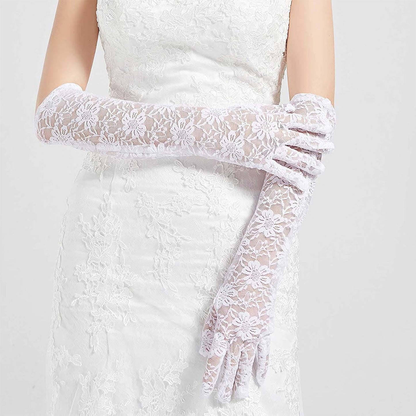 Flower Lace 17 Inch Long Gloves WG388-17 (10pc)