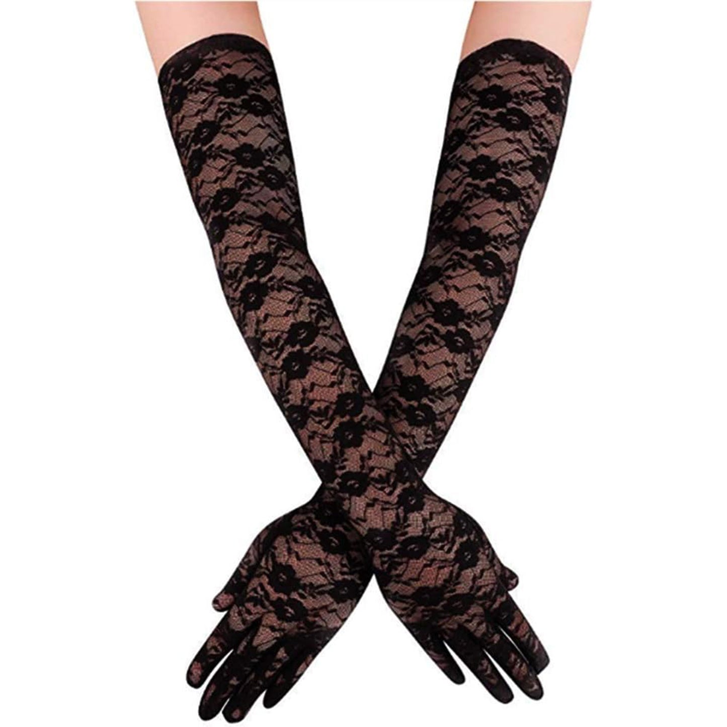 Flower Lace 21 Inch Long Gloves WG388-21 (2pc)
