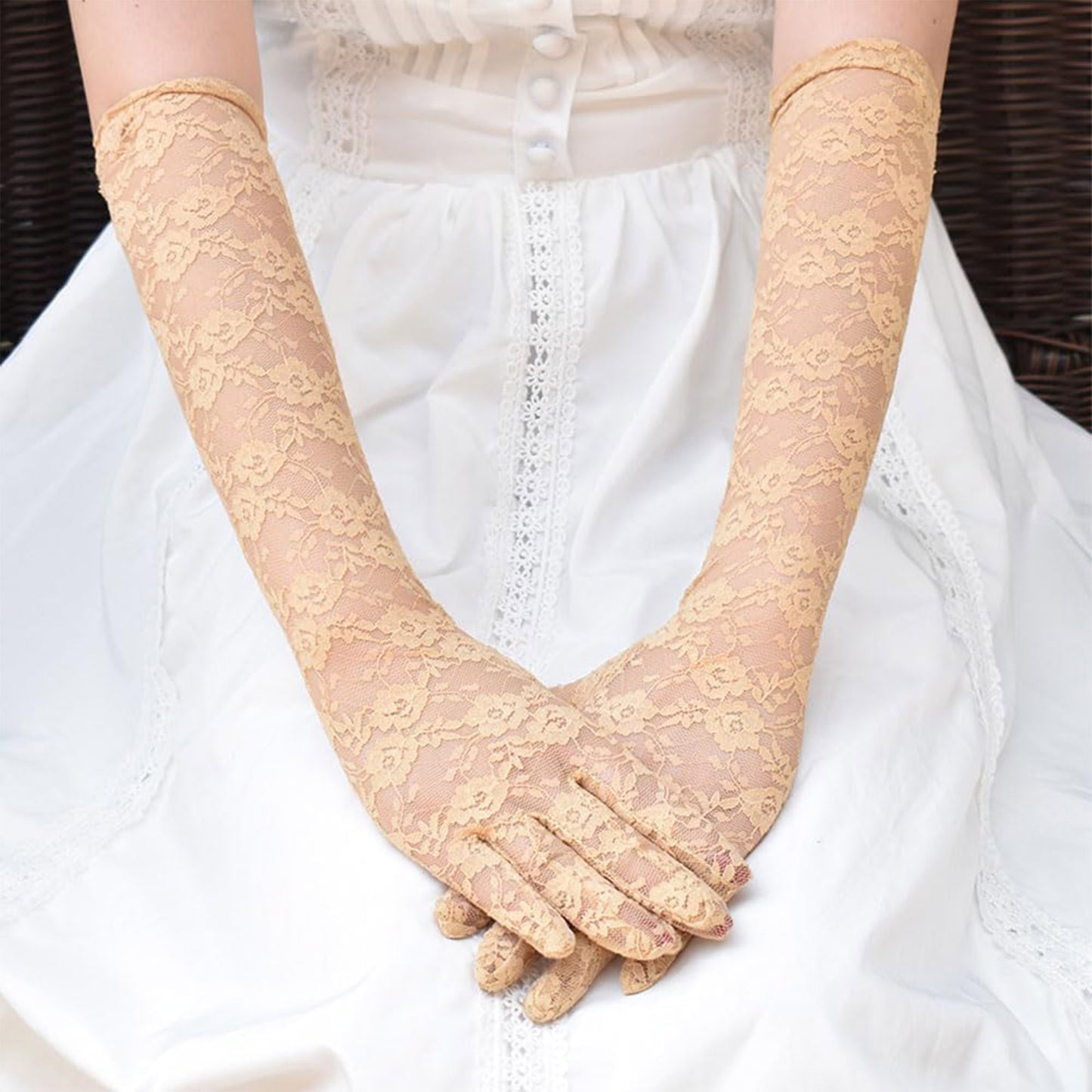 Flower Lace 21 Inch Long Gloves WG388-21 (2pc)