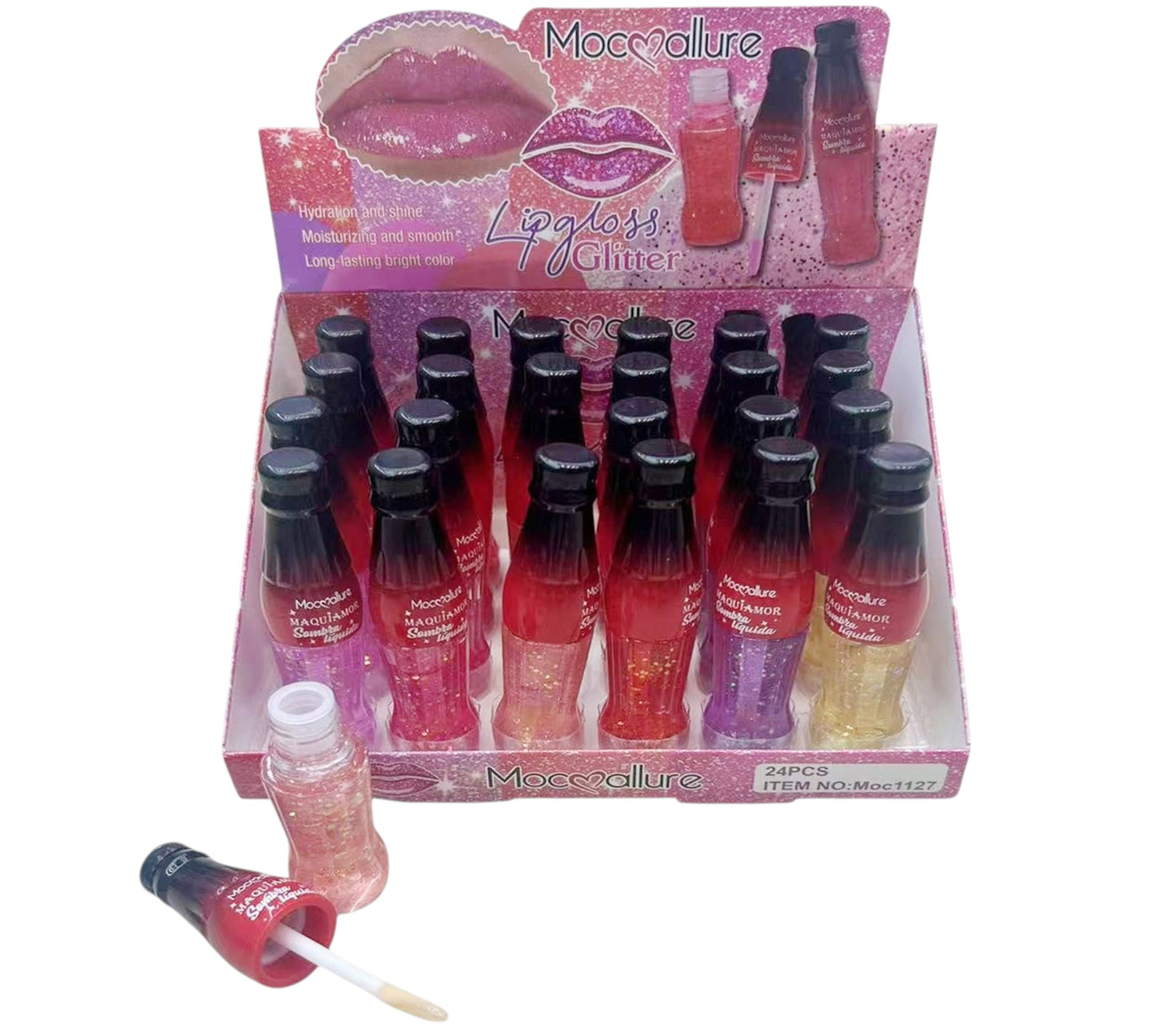 Moc Allure Maquiamor Lip Gloss Glitter Soda Bottle LC1127 (24PC)
