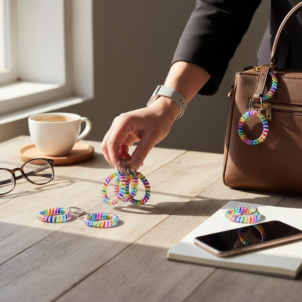 RAINBOW ELASTIC HAIR TIE KEY CHAIN 0415-20 (12PC)