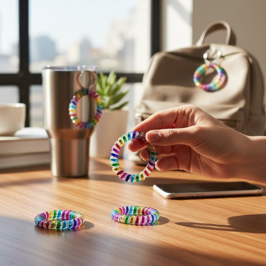 RAINBOW HAIR TIE KEYCHAIN 0415-21 (12PC)