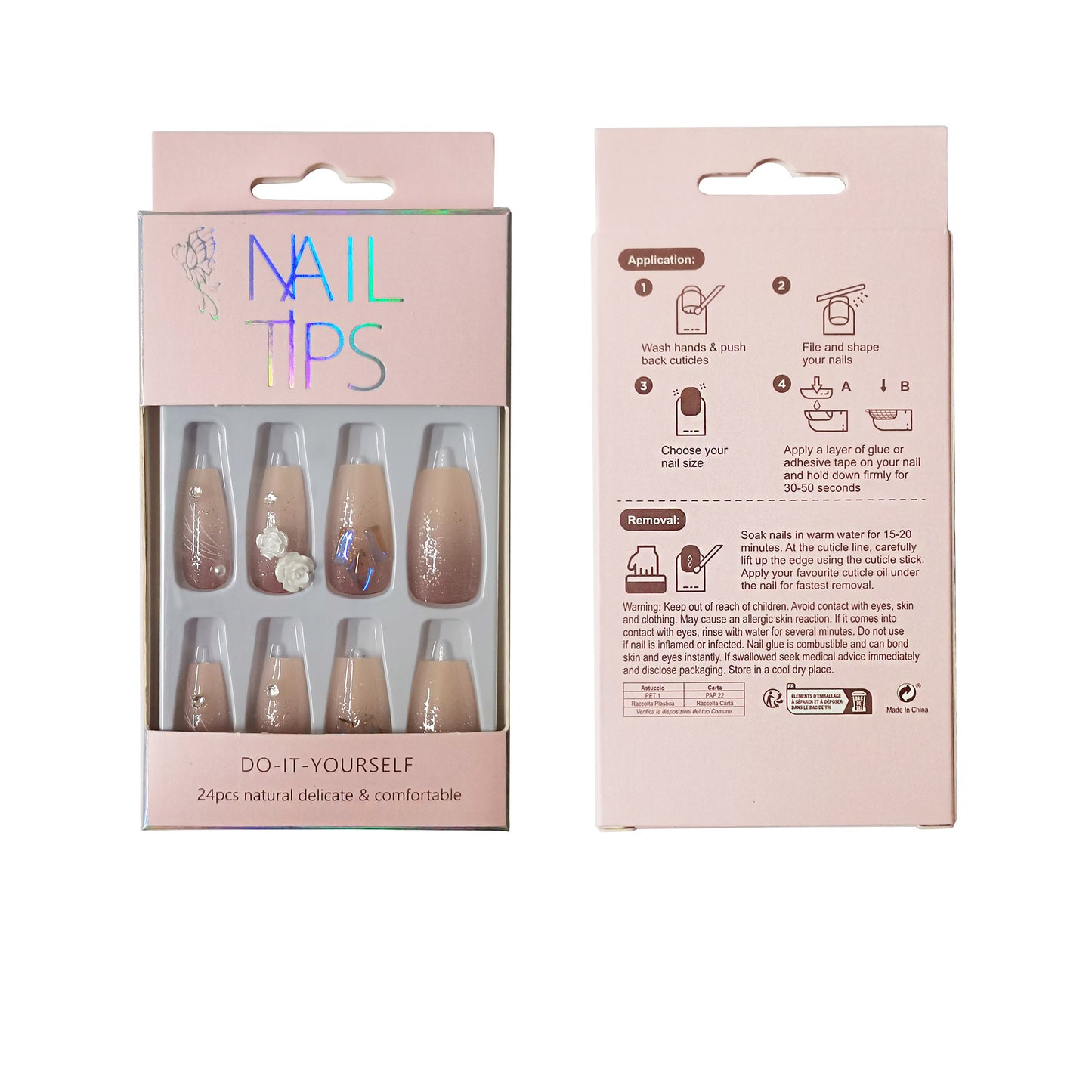 Flower Charm Ballerina Fake Nail Set NA1201-1 (12PC)