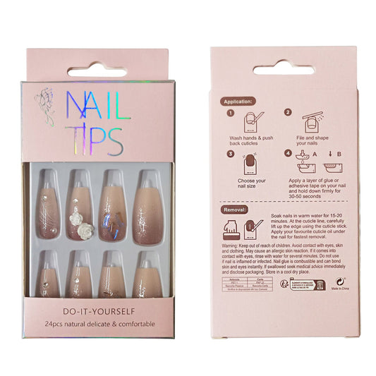 Flower Charm Ballerina Fake Nail Set NA1201-1 (12PC)