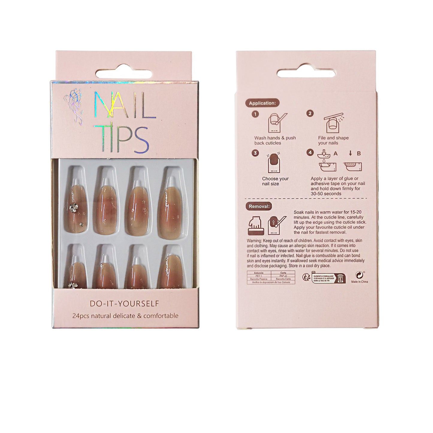Rhinestone Decor Rounded Fake Nail Set NA1201-75 (12PC)