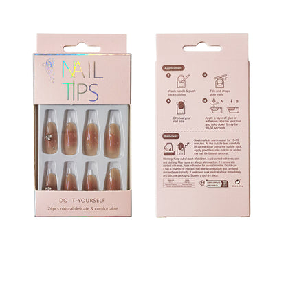 Rhinestone Decor Rounded Fake Nail Set NA1201-75 (12PC)