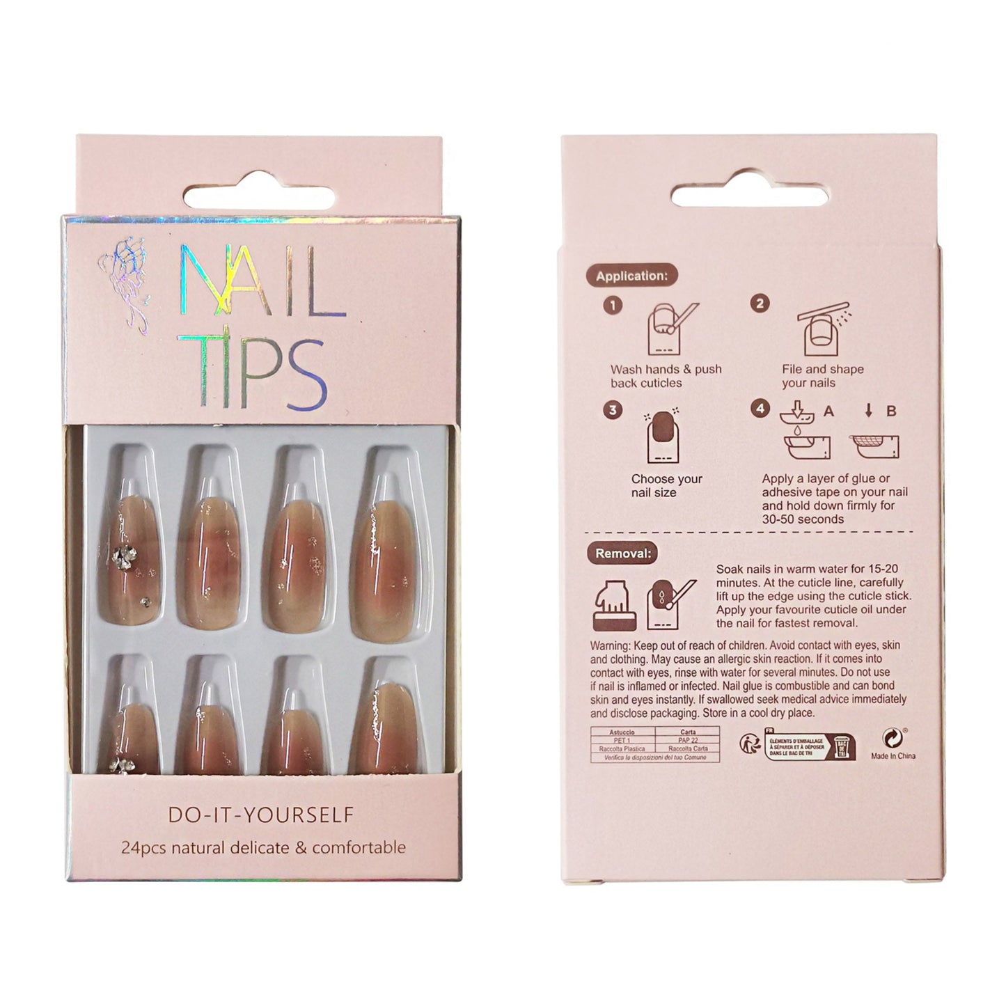 Rhinestone Decor Rounded Fake Nail Set NA1201-75 (12PC)
