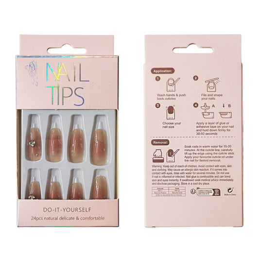 Rhinestone Decor Rounded Fake Nail Set NA1201-75 (12PC)