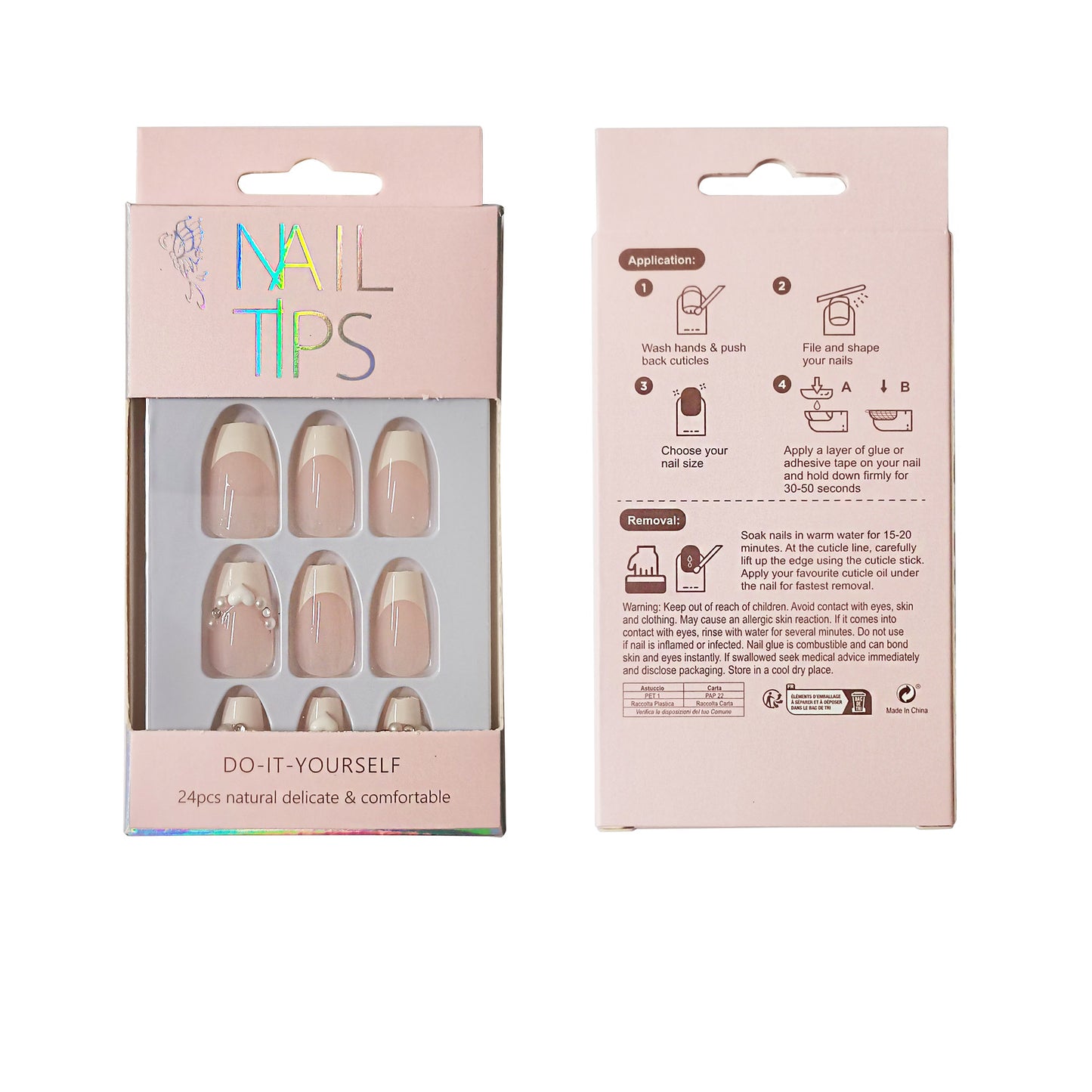 Pearl Decor Heart Ballerina Fake Nail Set NA1201-81 (12PC)