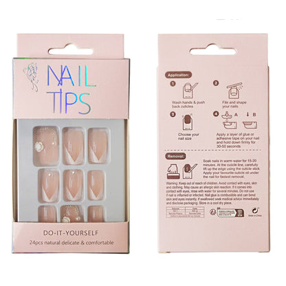 Pearl Decor Rose Squoval Fake Nail Set NA1201-90 (12PC)