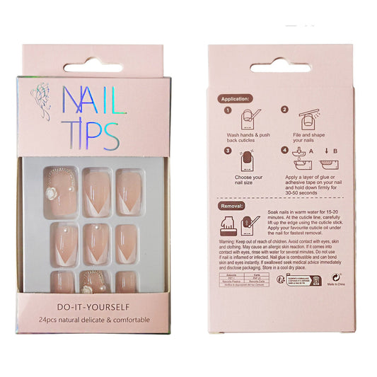 Pearl Decor Rose Squoval Fake Nail Set NA1201-90 (12PC)