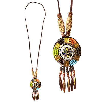 Wood Bead Boho Long Sweater Necklace NK2505-38 (12PCS)